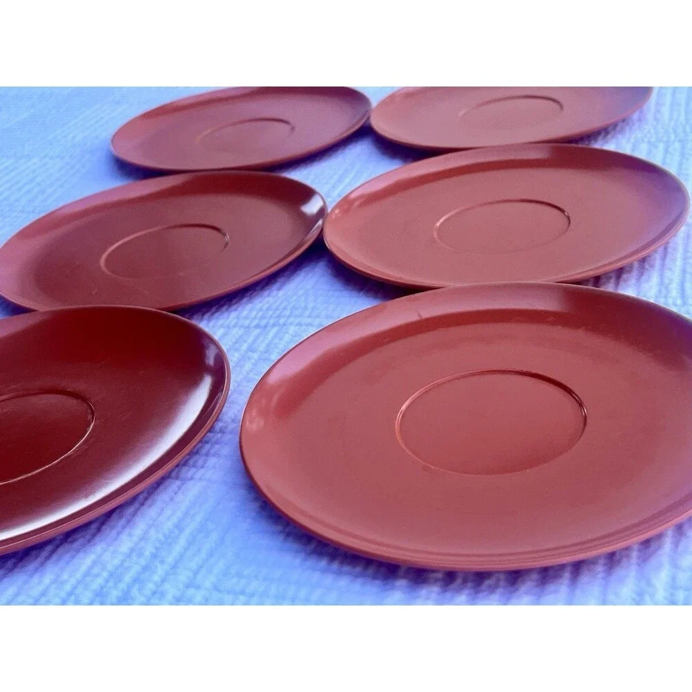 Vintage Laguna Melmac Set of 6 Saucers 5.5” Burnt Orange Rust #302 MCM USA